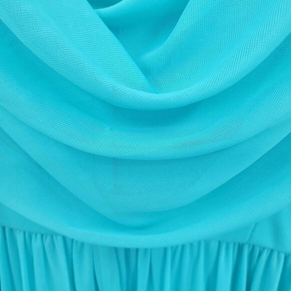 David's Bridal Dress Formal Sleeveless Draped Back Flowy Maxi Aqua Blue Sz 8 - Picture 5 of 11